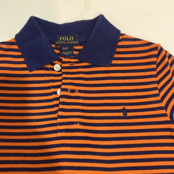 Striped Cotton Mesh Polo Shirt- orange/blue - Picture 2 of 4